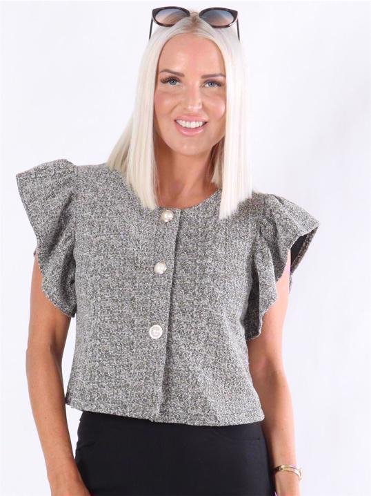 Molly meleret - Fin cardigan i meleret stof med perleknapper